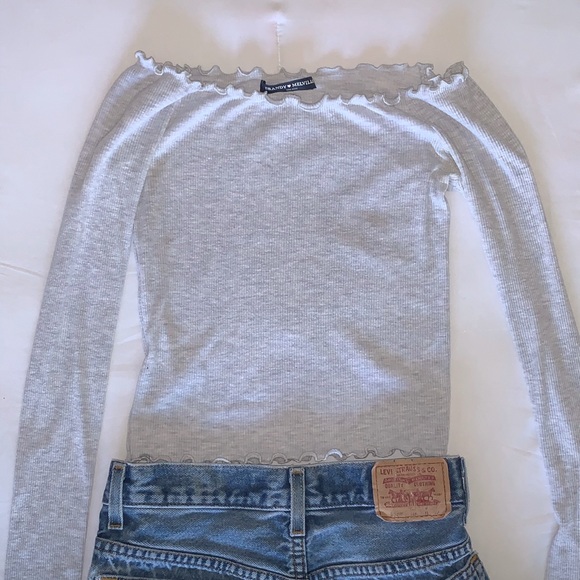 Brandy Melville Tops - Brandy Melville Grey Off the Shoulder Long Sleeve